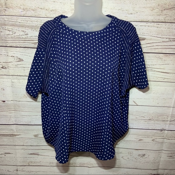Everly Blue White Short Sleeve Pullover Blouse M - Picture 1 of 5